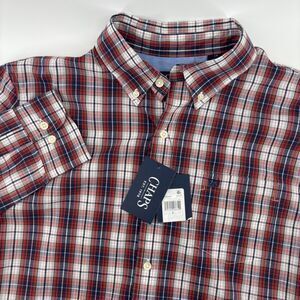 Chaps Button Down Shirt Mens Large Red Clay Plaid NEW Stretch Easy Care